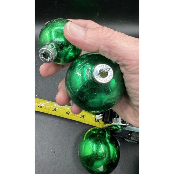 Max Eckardt 1950’s Shiny Brite Mercury Green Glass Christmas Ornaments -LO4 - Picture 8 of 9